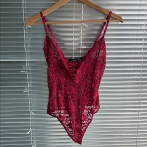 PrettyLittleThing Burgundy Lace Bodysuit
